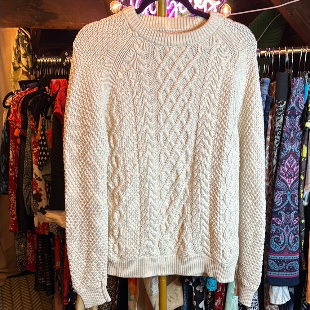 J. Crew Cream Cable Knit Crewneck Sweater